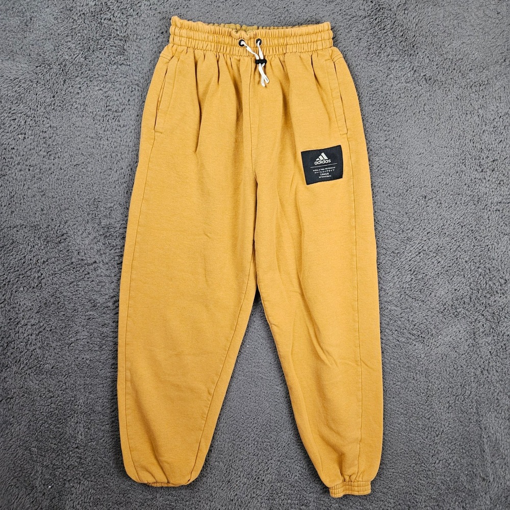 Adidas Womens Small Yellow Jogger‎ Sweatpants Three Stripe Life Patch
